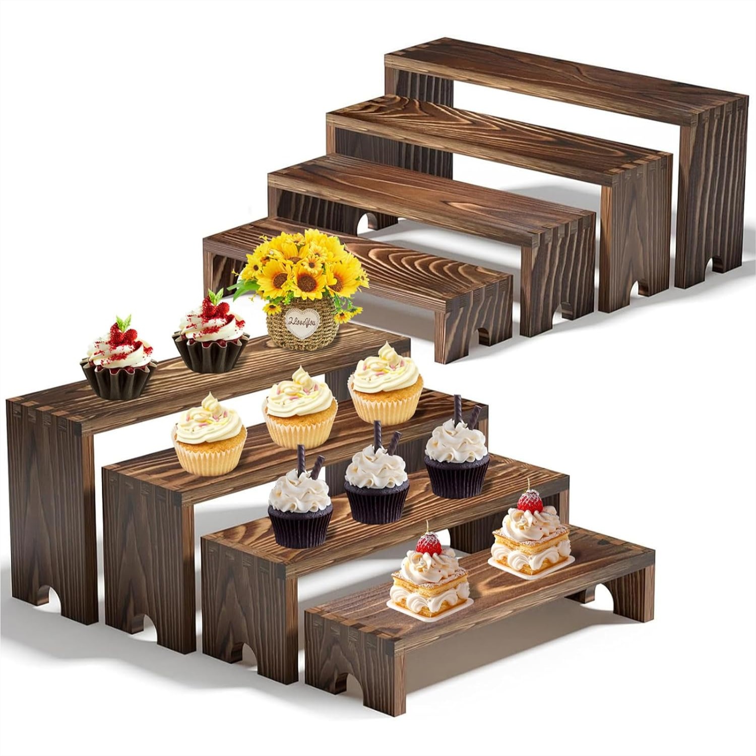 2 Tier Wooden Cupcake Stand Se - đánh giá và giá Display Risers Set