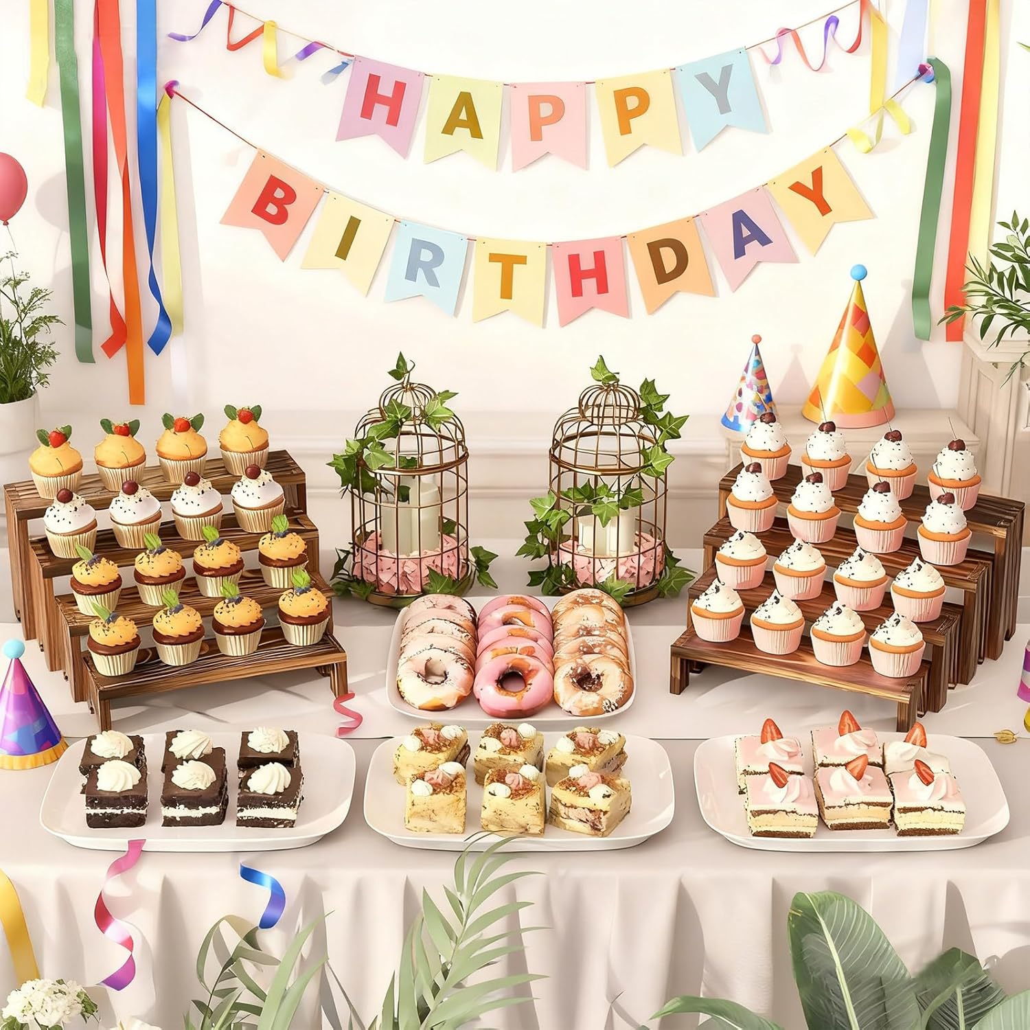 2 Tier Wooden Cupcake Stand Se - đánh giá và giá Display Risers Set