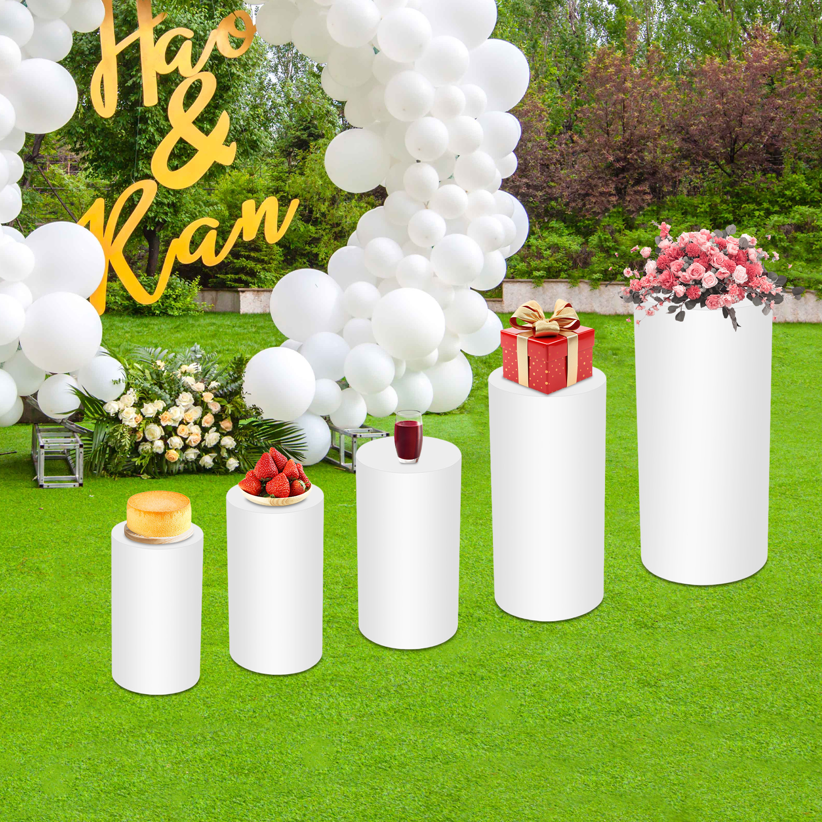 5Pcs White Cylinder Pedestal S - đánh giá và giá Display Risers Set