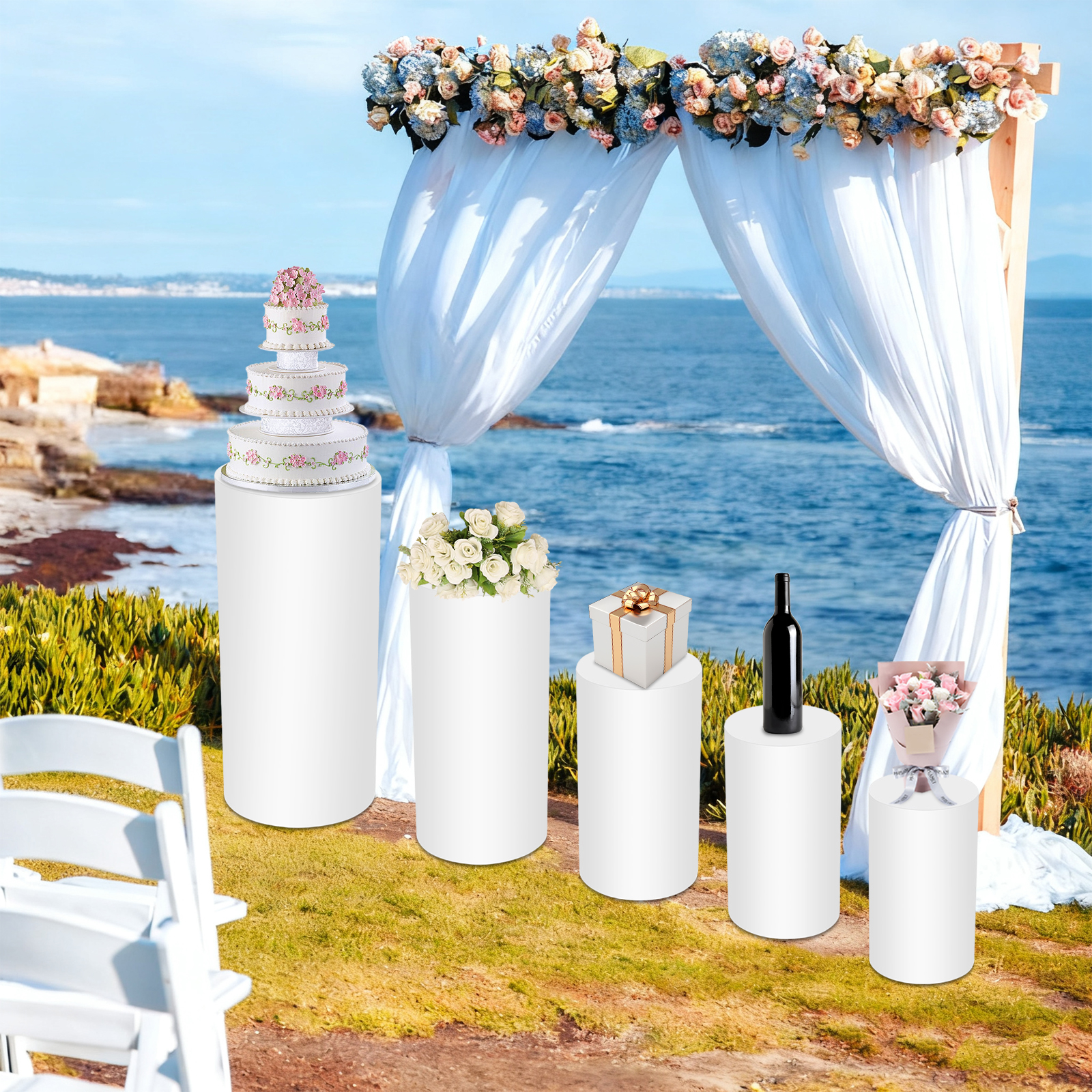 5Pcs White Cylinder Pedestal S - đánh giá và giá Display Risers Set